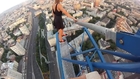 Cute Girl Climbs a Crane...