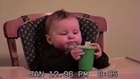 Little guy spills milk all over his face and his reaction is priceless!