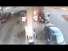 Mom rescues children from flaming car after car crashes into petrol station