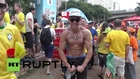 Brazil: Topless Hulk wannabes flex their bulging biceps