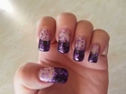 Black French tips with purple glitter
